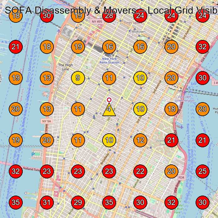 SOFA Disassembly & Movers GeoGrid visibility map for Moving Company in New York
